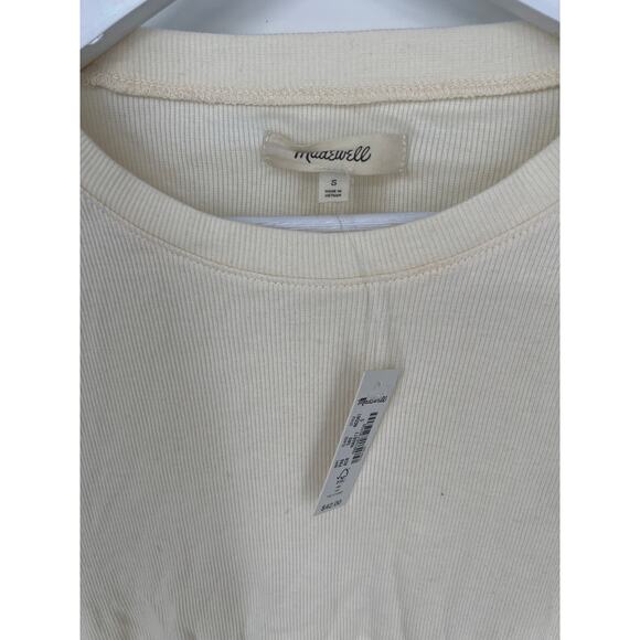 Madewell Antique Cream Fine Ribbed Supercrop Crewneck Long-Sleeve Tee NWT Small - Picture 7 of 7